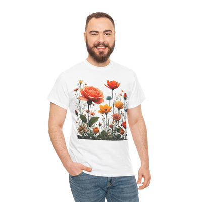 Wildflowers and Orange Roses, Graphic T-Shirts for Women, Floral Shirt, Womens Short Sleeve, Ladies Graphic Tees #5044TTS