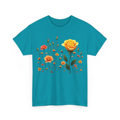 Wildflowers and a Yellow Rose, Graphic T-Shirts for Women, Floral Shirt, Womens Short Sleeve, Ladies Graphic Tees #5010TTS