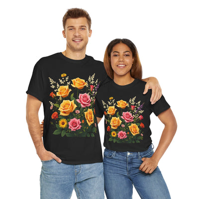 Wildflowers and Pink & Yellow Roses, Graphic T-Shirts for Women, Floral Shirt, Womens Short Sleeve, Ladies Graphic Tees #5142TTS
