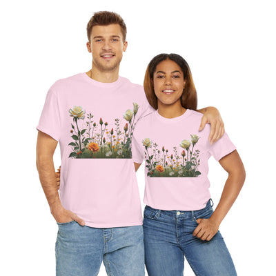 Wildflowers and White Roses, Graphic T-Shirts for Women, Floral Shirt, Womens Short Sleeve, Ladies Graphic Tees #5039TTS