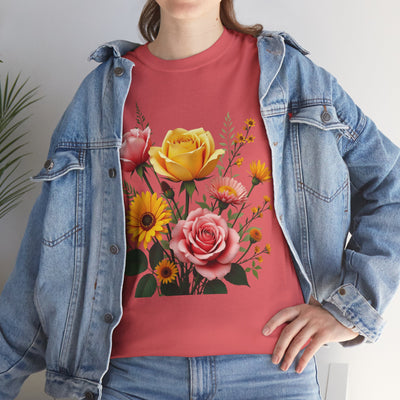 Wildflowers and Pink & Yellow Roses, Graphic T-Shirts for Women, Floral Shirt, Womens Short Sleeve, Ladies Graphic Tees #5146TTS