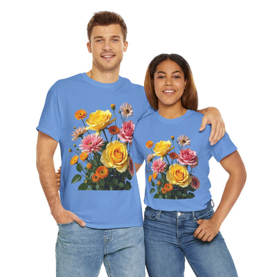 Wildflowers and Pink & Yellow Roses, Graphic T-Shirts for Women, Floral Shirt, Womens Short Sleeve, Ladies Graphic Tees #5148TTS
