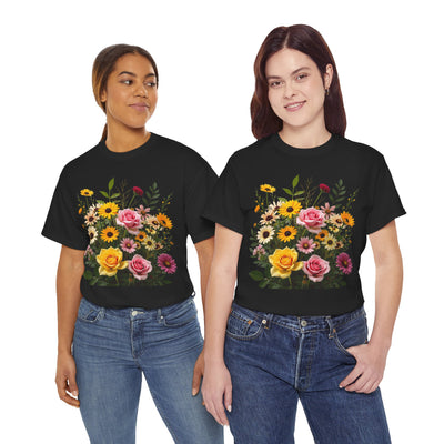 Wildflowers and Pink & Yellow Roses, Graphic T-Shirts for Women, Floral Shirt, Womens Short Sleeve, Ladies Graphic Tees #5150TTS