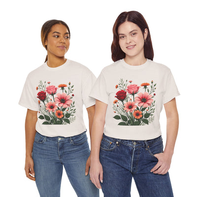 Wildflowers and Pink & Red Roses, Graphic T-Shirts for Women, Floral Shirt, Womens Short Sleeve, Ladies Graphic Tees #5133TTS