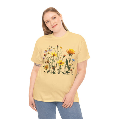 Wildflowers and a Yellow Rose, Graphic T-Shirts for Women, Floral Shirt, Womens Short Sleeve, Ladies Graphic Tees #5009TTS