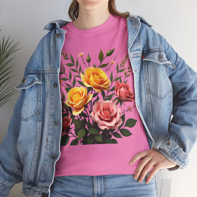 Wildflowers and Pink & Yellow Roses, Graphic T-Shirts for Women, Floral Shirt, Womens Short Sleeve, Ladies Graphic Tees #5149TTS
