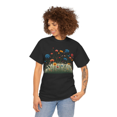 Wildflowers and Blue Roses, Graphic T-Shirts for Women, Floral Shirt, Womens Short Sleeve, Ladies Graphic Tees #5050TTS