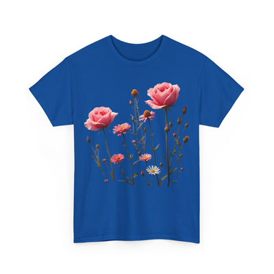 Wildflowers and Pink Roses, Graphic T-Shirts for Women, Floral Shirt, Womens Short Sleeve, Ladies Graphic Tees #5018TTS