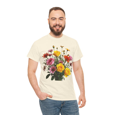 Wildflowers and Pink & Yellow Roses, Graphic T-Shirts for Women, Floral Shirt, Womens Short Sleeve, Ladies Graphic Tees #5138TTS