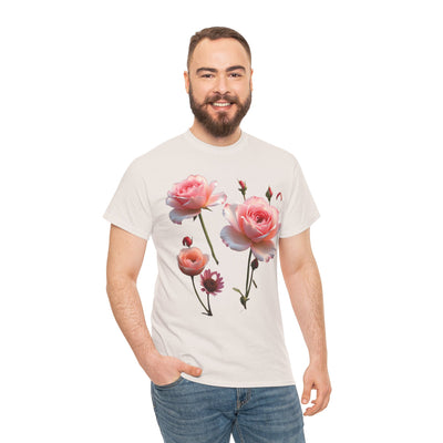 Wildflowers and Pink Roses, Graphic T-Shirts for Women, Floral Shirt, Womens Short Sleeve, Ladies Graphic Tees #5019TTS