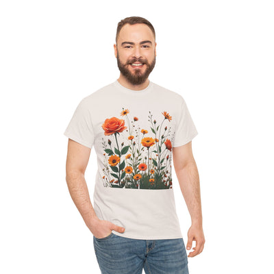 Wildflowers and Orange Roses, Graphic T-Shirts for Women, Floral Shirt, Womens Short Sleeve, Ladies Graphic Tees #5046TTS