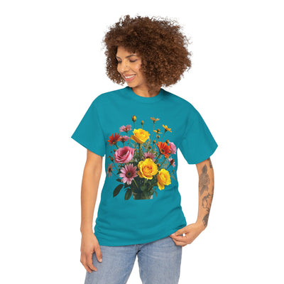 Wildflowers and Pink & Yellow Roses, Graphic T-Shirts for Women, Floral Shirt, Womens Short Sleeve, Ladies Graphic Tees #5138TTS