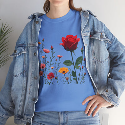 Wildflowers and a Red Rose, Graphic T-Shirts for Women, Floral Shirt, Womens Short Sleeve, Ladies Graphic Tees #5006TTS