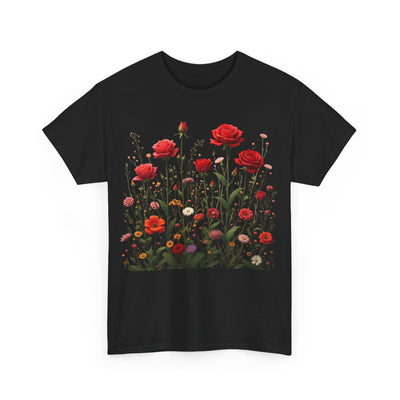Wildflowers and Red Roses, Graphic T-Shirts for Women, Floral Shirt, Womens Short Sleeve, Ladies Graphic Tees #5035TTS