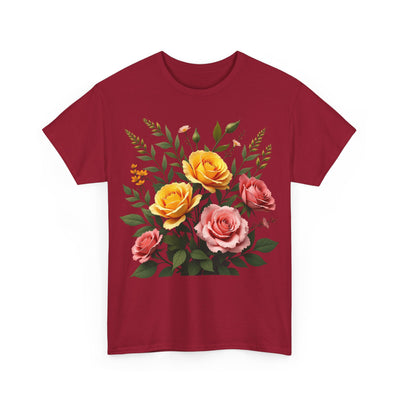 Wildflowers and Pink & Yellow Roses, Graphic T-Shirts for Women, Floral Shirt, Womens Short Sleeve, Ladies Graphic Tees #5149TTS
