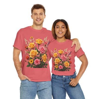 Wildflowers and Pink & Yellow Roses, Graphic T-Shirts for Women, Floral Shirt, Womens Short Sleeve, Ladies Graphic Tees #5142TTS