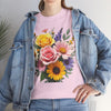 Wildflowers and Pink & Yellow Roses, Graphic T-Shirts for Women, Floral Shirt, Womens Short Sleeve, Ladies Graphic Tees #5145TTS