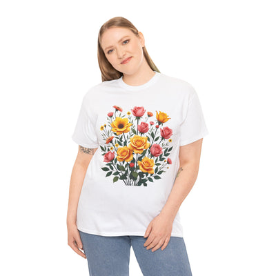 Wildflowers and Pink & Yellow Roses, Graphic T-Shirts for Women, Floral Shirt, Womens Short Sleeve, Ladies Graphic Tees #5139TTS