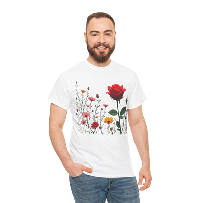 Wildflowers and a Red Rose, Graphic T-Shirts for Women, Floral Shirt, Womens Short Sleeve, Ladies Graphic Tees #5006TTS