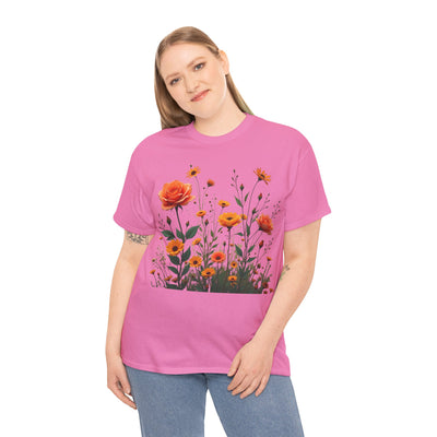 Wildflowers and Orange Roses, Graphic T-Shirts for Women, Floral Shirt, Womens Short Sleeve, Ladies Graphic Tees #5046TTS