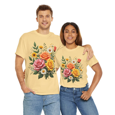Wildflowers and Pink & Yellow Roses, Graphic T-Shirts for Women, Floral Shirt, Womens Short Sleeve, Ladies Graphic Tees #5144TTS