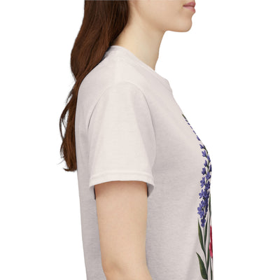 Wildflowers and Pink/Violet Roses, Graphic T-Shirts for Women, Floral Shirt, Womens Short Sleeve, Ladies Graphic Tees #5100TTS