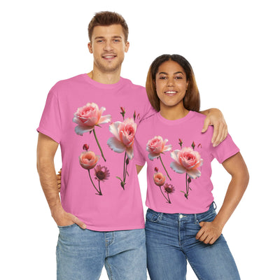 Wildflowers and Pink Roses, Graphic T-Shirts for Women, Floral Shirt, Womens Short Sleeve, Ladies Graphic Tees #5019TTS