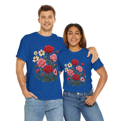 Wildflowers and Pink & Red Roses, Graphic T-Shirts for Women, Floral Shirt, Womens Short Sleeve, Ladies Graphic Tees #5134TTS