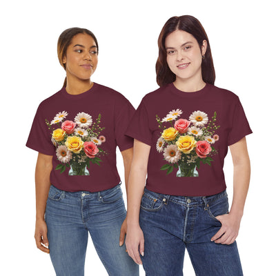Wildflowers and Pink & Yellow Roses, Graphic T-Shirts for Women, Floral Shirt, Womens Short Sleeve, Ladies Graphic Tees #5136TTS
