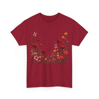 Wildflowers and Red Roses, Graphic T-Shirts for Women, Floral Shirt, Womens Short Sleeve, Ladies Graphic Tees #5033TTS