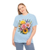 Wildflowers and Pink & Yellow Roses, Graphic T-Shirts for Women, Floral Shirt, Womens Short Sleeve, Ladies Graphic Tees #5145TTS