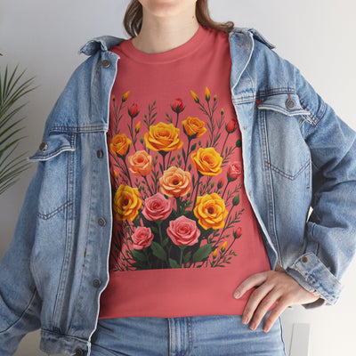 Wildflowers and Pink & Yellow Roses, Graphic T-Shirts for Women, Floral Shirt, Womens Short Sleeve, Ladies Graphic Tees #5140TTS