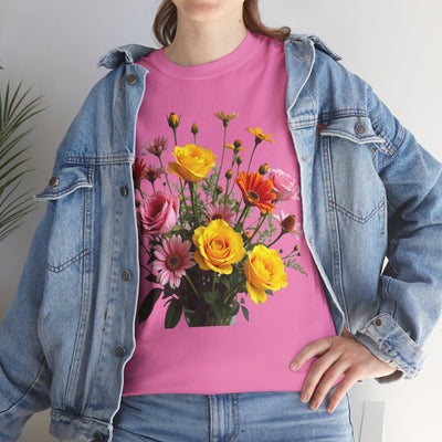 Wildflowers and Pink & Yellow Roses, Graphic T-Shirts for Women, Floral Shirt, Womens Short Sleeve, Ladies Graphic Tees #5138TTS