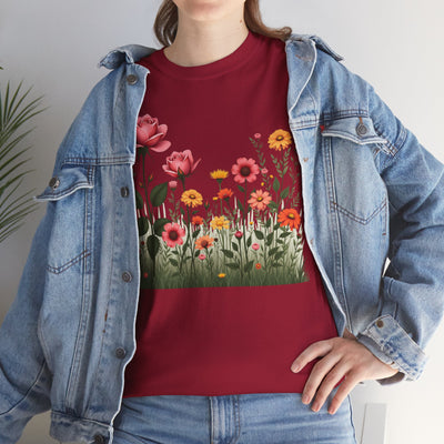 Wildflowers and Pink Roses, Graphic T-Shirts for Women, Floral Shirt, Womens Short Sleeve, Ladies Graphic Tees #5020TTS
