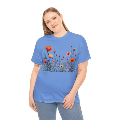 Wildflowers and Orange Roses, Graphic T-Shirts for Women, Floral Shirt, Womens Short Sleeve, Ladies Graphic Tees #5042TTS