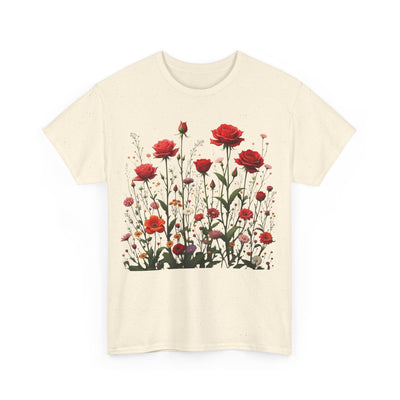 Wildflowers and Red Roses, Graphic T-Shirts for Women, Floral Shirt, Womens Short Sleeve, Ladies Graphic Tees #5035TTS