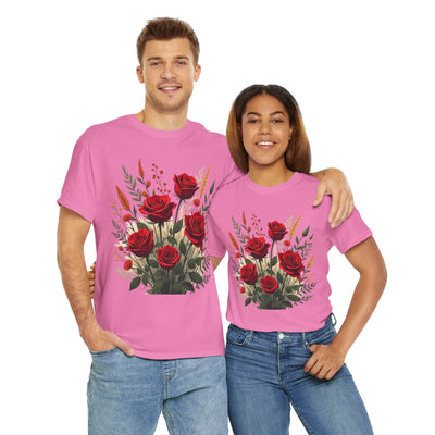Wildflowers and Red Roses, Graphic T-Shirts for Women, Floral Shirt, Womens Short Sleeve, Ladies Graphic Tees #5129TTS