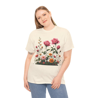 Wildflowers and Pink Roses, Graphic T-Shirts for Women, Floral Shirt, Womens Short Sleeve, Ladies Graphic Tees #5013TTS