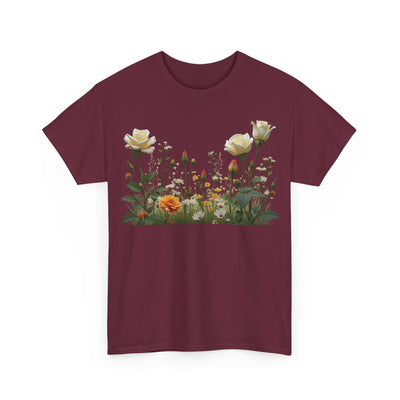 Wildflowers and White Roses, Graphic T-Shirts for Women, Floral Shirt, Womens Short Sleeve, Ladies Graphic Tees #5039TTS