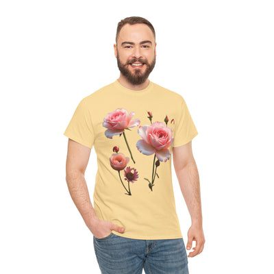 Wildflowers and Pink Roses, Graphic T-Shirts for Women, Floral Shirt, Womens Short Sleeve, Ladies Graphic Tees #5019TTS