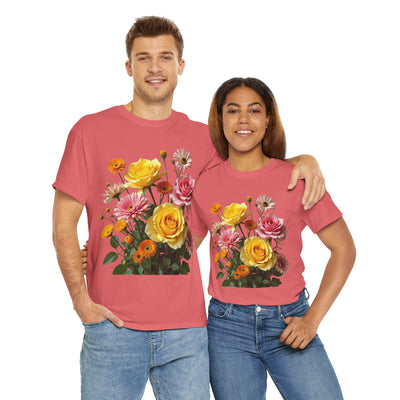 Wildflowers and Pink & Yellow Roses, Graphic T-Shirts for Women, Floral Shirt, Womens Short Sleeve, Ladies Graphic Tees #5148TTS