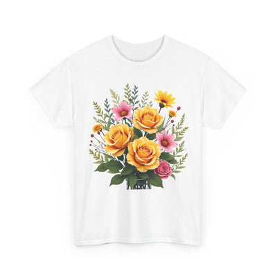 Wildflowers and Yellow Roses, Graphic T-Shirts for Women, Floral Shirt, Womens Short Sleeve, Ladies Graphic Tees #5135TTS