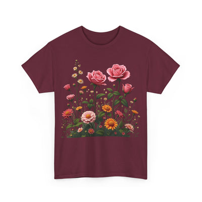 Wildflowers and Pink Roses, Graphic T-Shirts for Women, Floral Shirt, Womens Short Sleeve, Ladies Graphic Tees #5013TTS