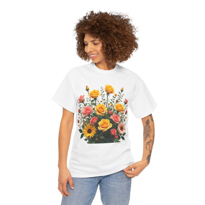 Wildflowers and Pink & Yellow Roses, Graphic T-Shirts for Women, Floral Shirt, Womens Short Sleeve, Ladies Graphic Tees #5141TTS