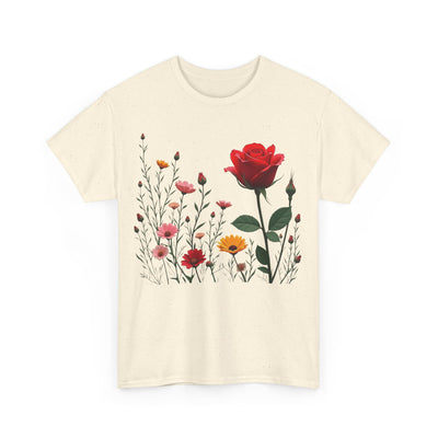 Wildflowers and a Red Rose, Graphic T-Shirts for Women, Floral Shirt, Womens Short Sleeve, Ladies Graphic Tees #5006TTS