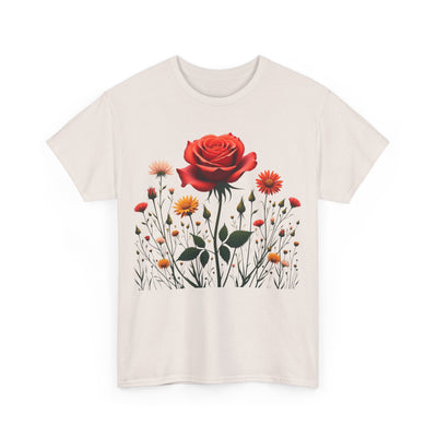 Wildflowers and a Red Rose, Graphic T-Shirts for Women, Floral Shirt, Womens Short Sleeve, Ladies Graphic Tees #5007TTS