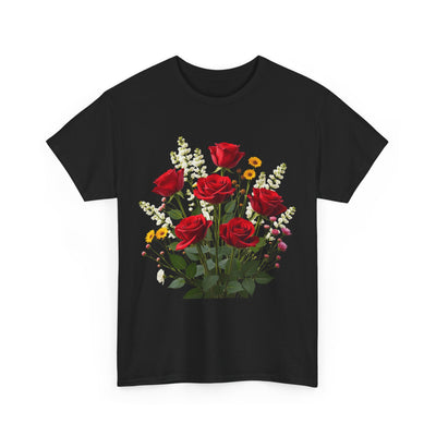 Wildflowers and Red Roses, Graphic T-Shirts for Women, Floral Shirt, Womens Short Sleeve, Ladies Graphic Tees #5128TTS