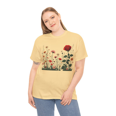 Wildflowers and a Red Rose, Graphic T-Shirts for Women, Floral Shirt, Womens Short Sleeve, Ladies Graphic Tees #5008TTS