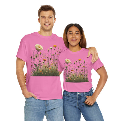 Wildflowers and White Roses, Graphic T-Shirts for Women, Floral Shirt, Womens Short Sleeve, Ladies Graphic Tees #5041TTS