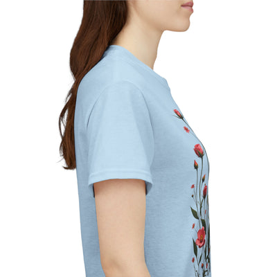 Wildflowers and Pink Roses, Graphic T-Shirts for Women, Floral Shirt, Womens Short Sleeve, Ladies Graphic Tees #5022TTS